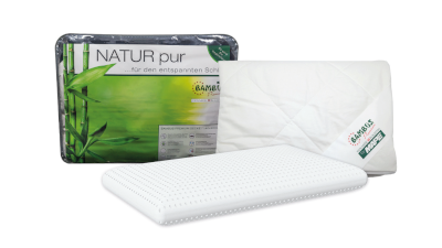 Bambus-Ganzjahresdecke 140 x 200 cm + 1 x Schlafkissen + 1 x Bambus Premiumbezug - Duftkissen