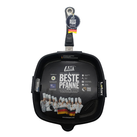 AMT-Eck Pfanne (Grillboden) 28 cm x 28 cm/5 cm hoch, mit abnehmbarem Stiel - Duftkissen